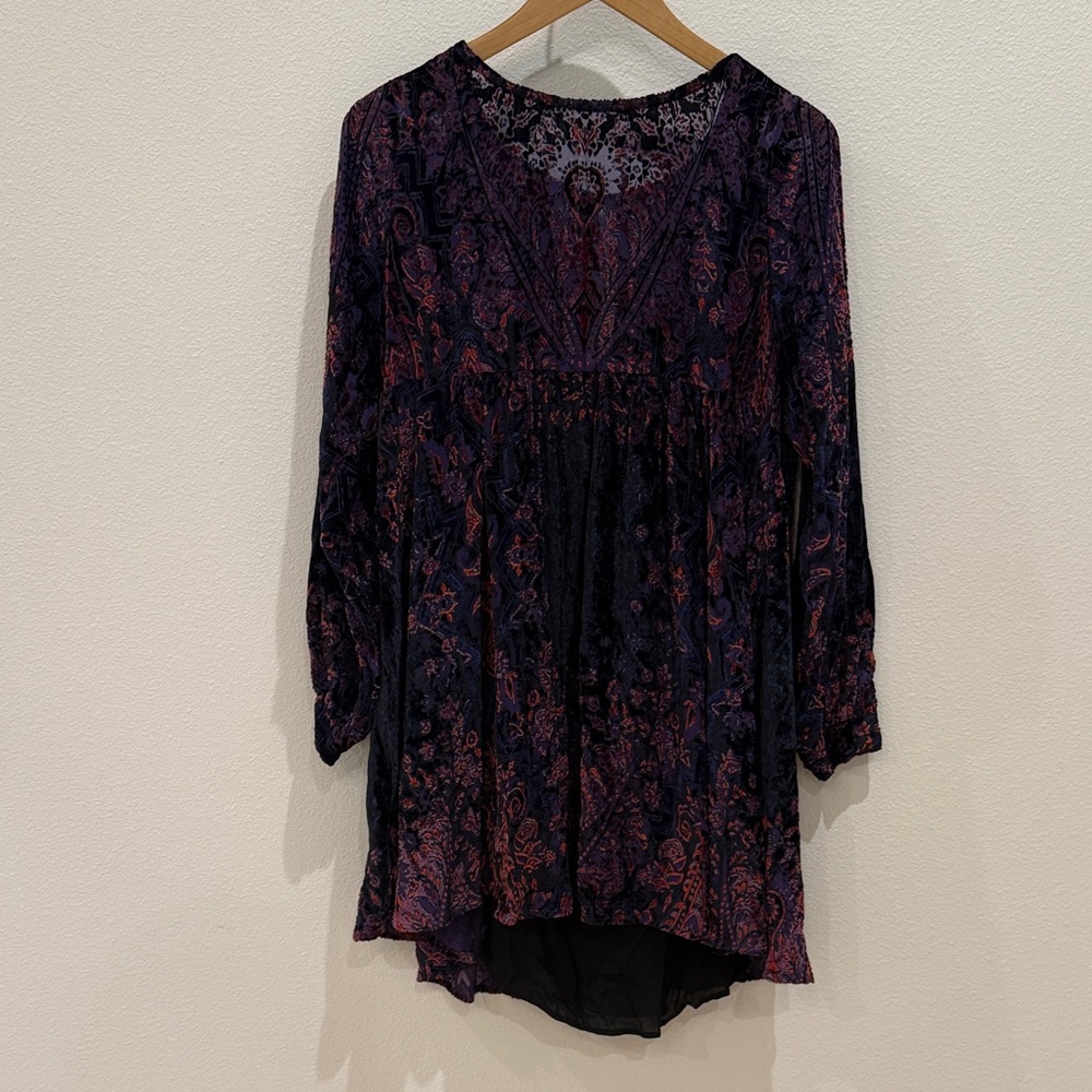 Free People Black and Purple Floral Tunic